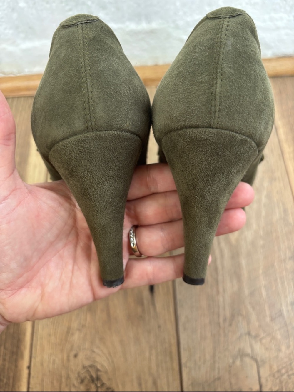 Etro Cage 1980s Leather Suede Olive Green Lace-Up Cage Stiletto Heels sz 9 1/2 - Picture 7 of 13